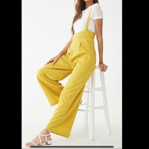 Yellow Striped Suspender Pants Overalls